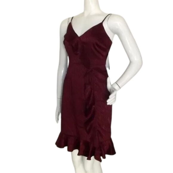 new LULUS Dress, S, Hewitt, Jacquard Zebra stripe, Spag Straps, Ruffle Hem Satin - Picture 4 of 15